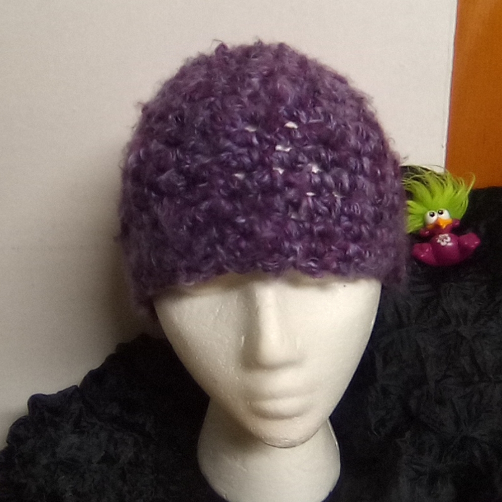 Hand Knitted Purple Beanie and Infinity Shawl - Picture 4 of 12